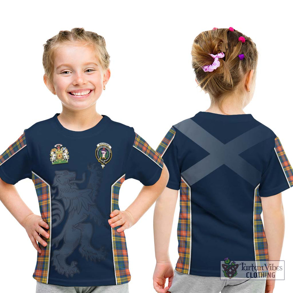 Buchanan Ancient Tartan Kid T-Shirt with Family Crest and Lion Rampant Vibes Sport Style - Tartan Vibes Clothing