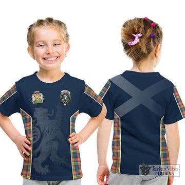 Buchanan Ancient Tartan Kid T-Shirt with Family Crest and Lion Rampant Vibes Sport Style