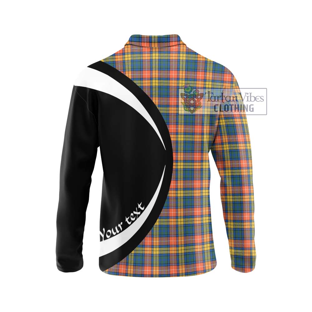 Buchanan Ancient Tartan Long Sleeve Polo Shirt with Family Crest Circle Style - Tartan Vibes Clothing