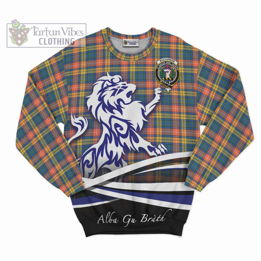 Buchanan Ancient Tartan Sweatshirt with Alba Gu Brath Regal Lion Emblem - Tartanvibesclothing Shop