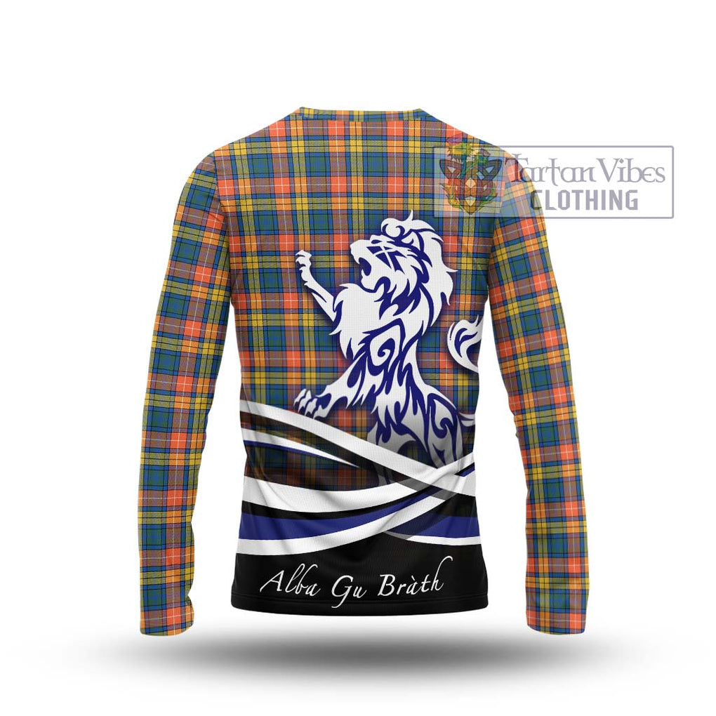 Buchanan Ancient Tartan Long Sleeve T-Shirt with Alba Gu Brath Regal Lion Emblem - Tartanvibesclothing Shop