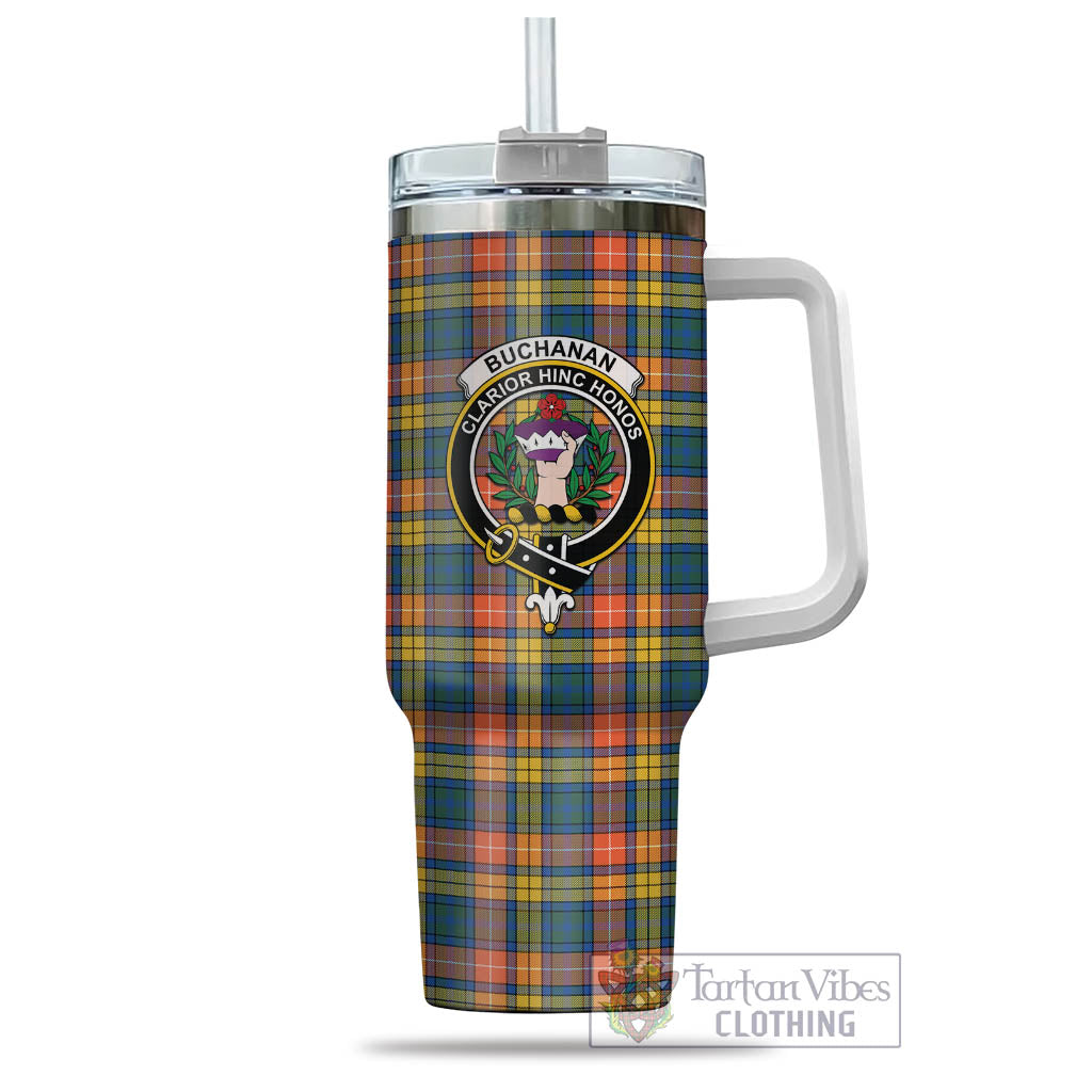 Tartan Vibes Clothing Buchanan Ancient Tartan and Family Crest Tumbler with Handle