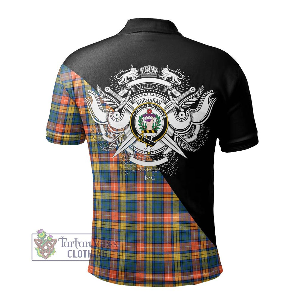 Buchanan Ancient Tartan Polo Shirt with Family Crest and Military Logo Style - Tartanvibesclothing Shop