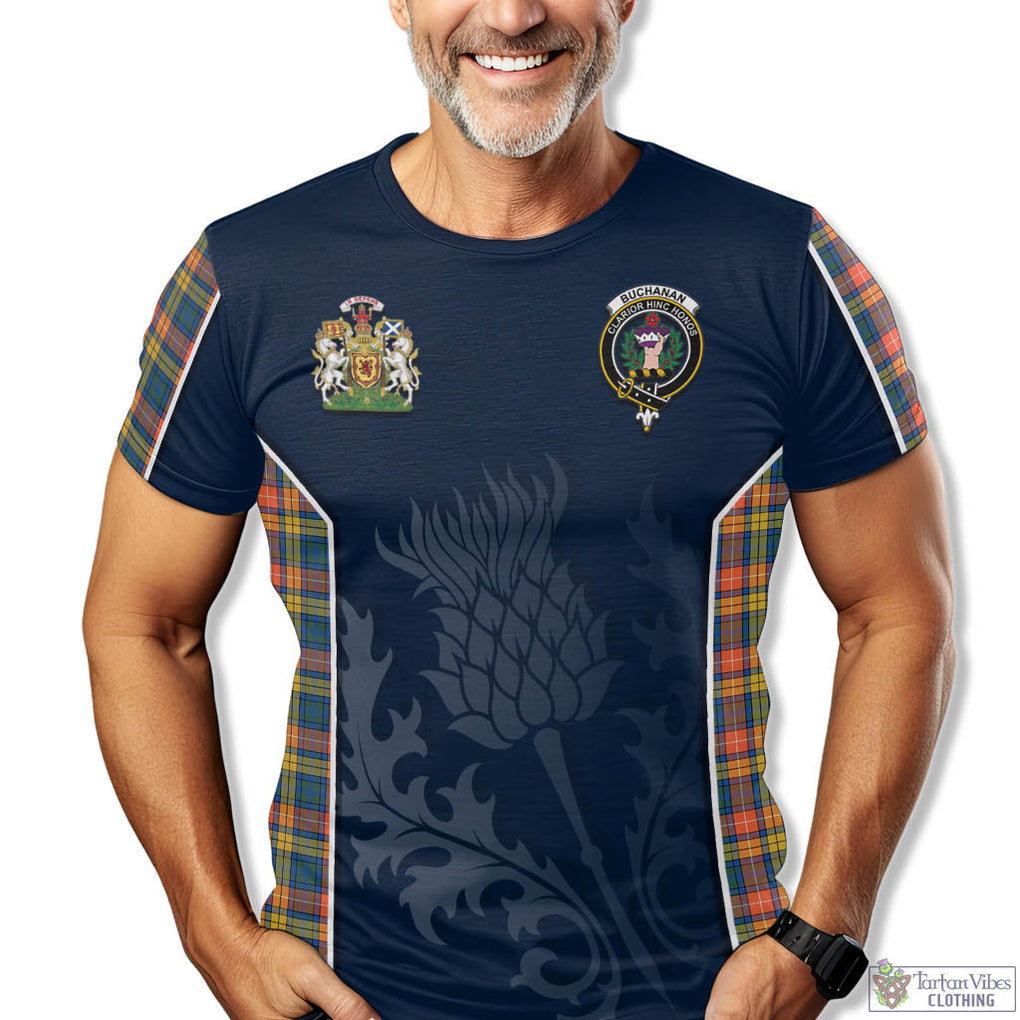 Tartan Vibes Clothing Buchanan Ancient Tartan T-Shirt with Family Crest and Scottish Thistle Vibes Sport Style