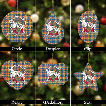 Buchanan Ancient Tartan Christmas Ornaments with Scottish Gnome Playing Bagpipes