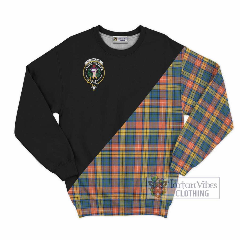 Buchanan Ancient Tartan Sweatshirt with Family Crest and Military Logo Style - Tartanvibesclothing Shop