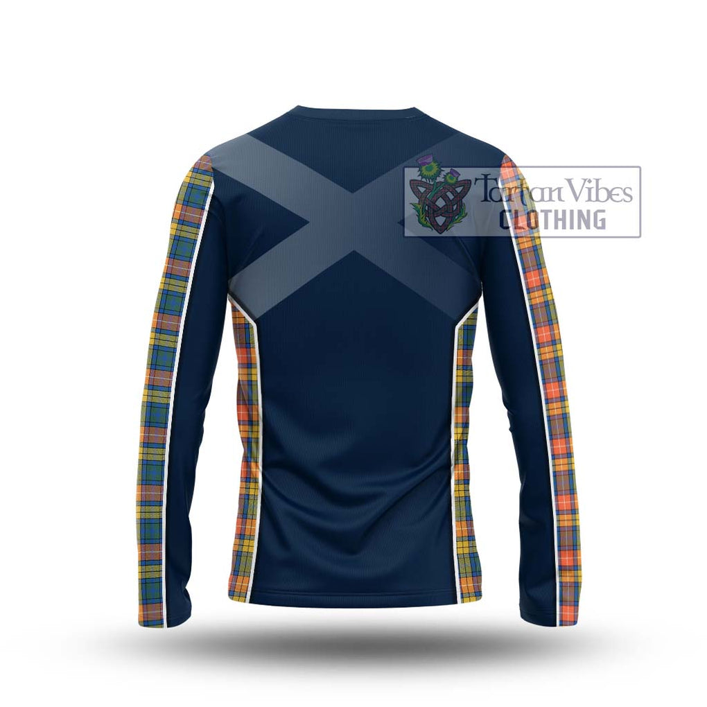 Buchanan Ancient Tartan Long Sleeve T-Shirt with Family Crest and Lion Rampant Vibes Sport Style - Tartan Vibes Clothing