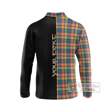 Buchanan Ancient Tartan Long Sleeve Polo Shirt with Family Crest and Half Of Me Style