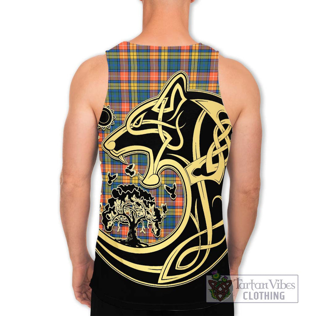 Buchanan Ancient Tartan Men's Tank Top with Family Crest Celtic Wolf Style - Tartan Vibes Clothing