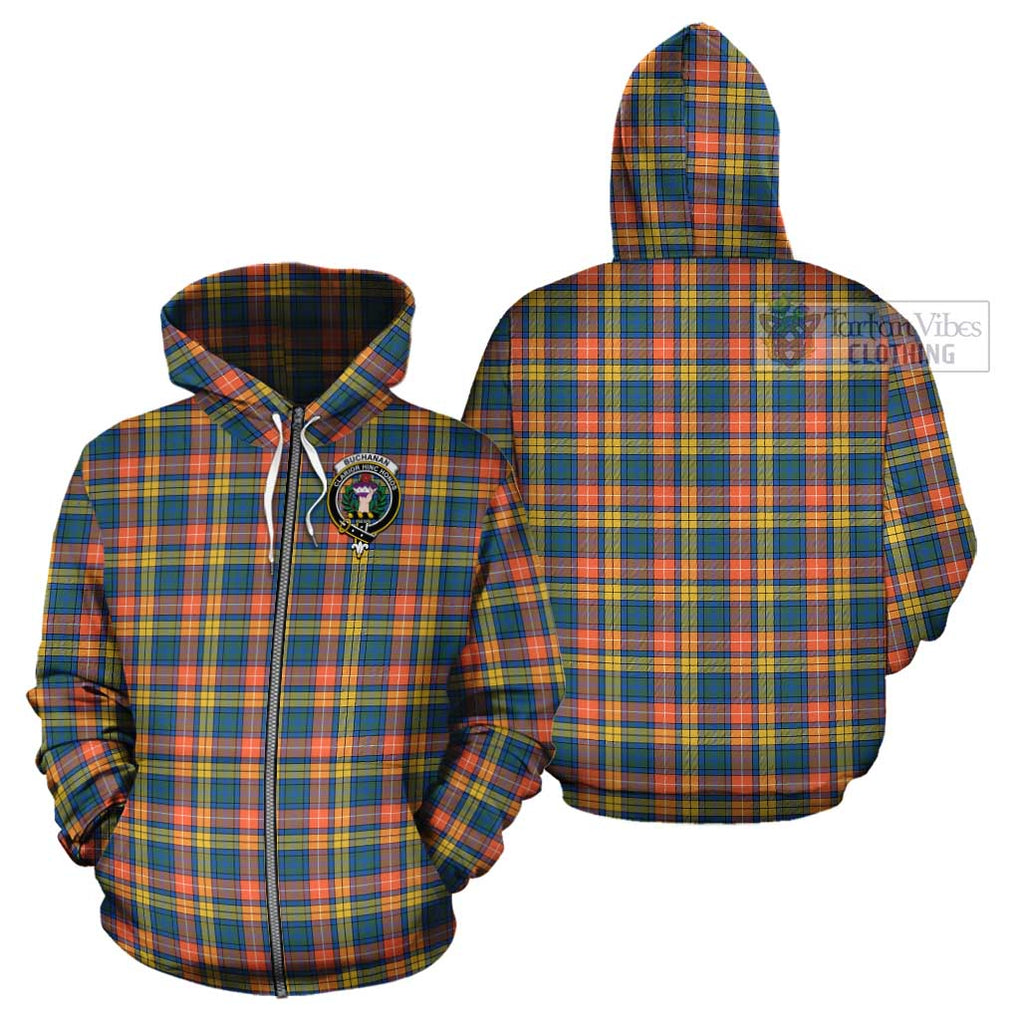 Buchanan Ancient Tartan Cotton Hoodie with Family Crest Zip Hoodie - Tartan Vibes Clothing