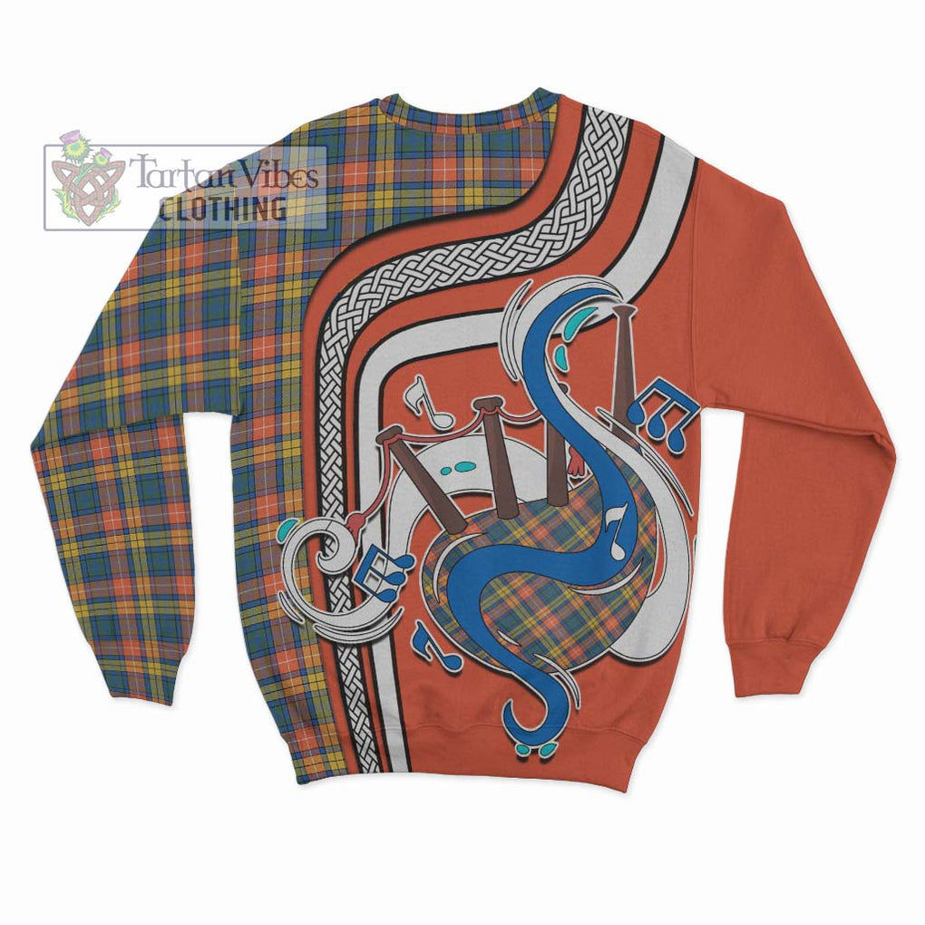 Buchanan Ancient Tartan Sweatshirt with Epic Bagpipe Style - Tartanvibesclothing Shop