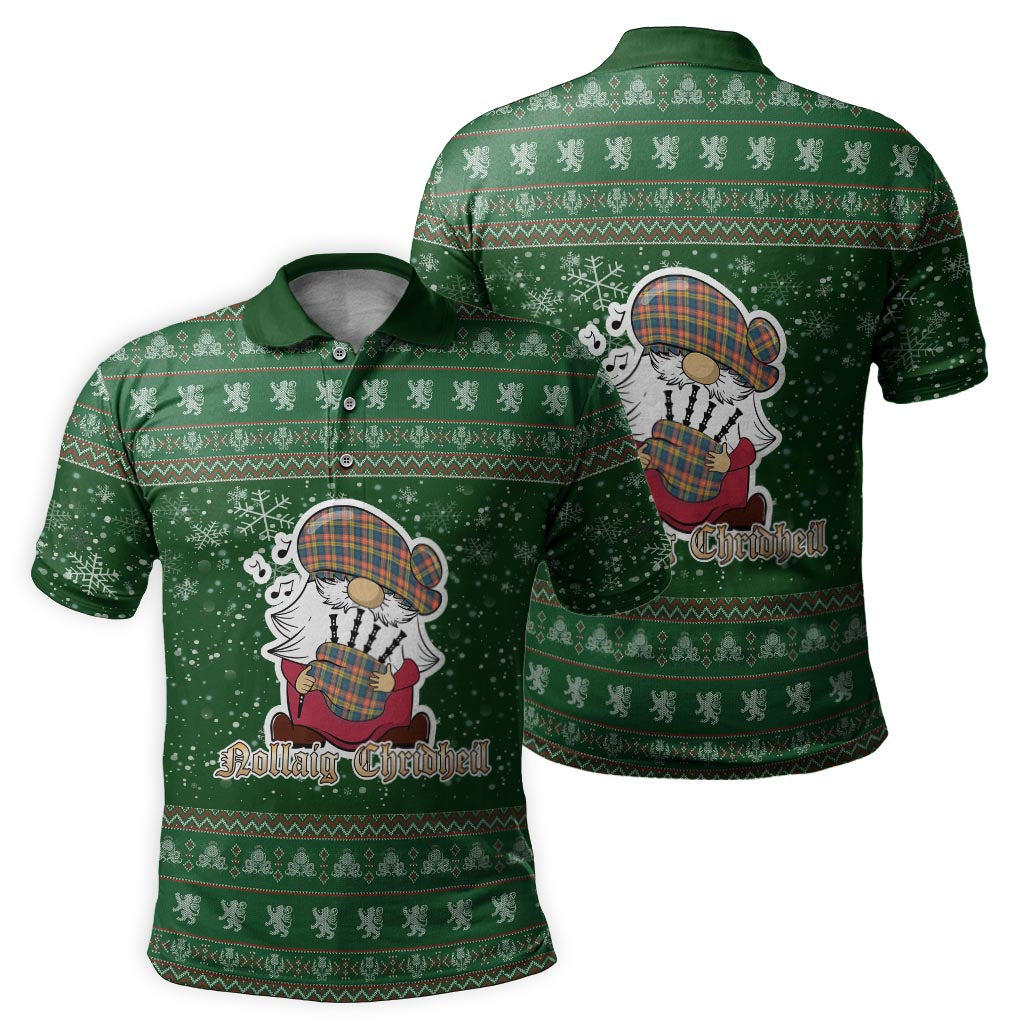 Buchanan Ancient Clan Christmas Family Polo Shirt with Funny Gnome Playing Bagpipes - Tartanvibesclothing