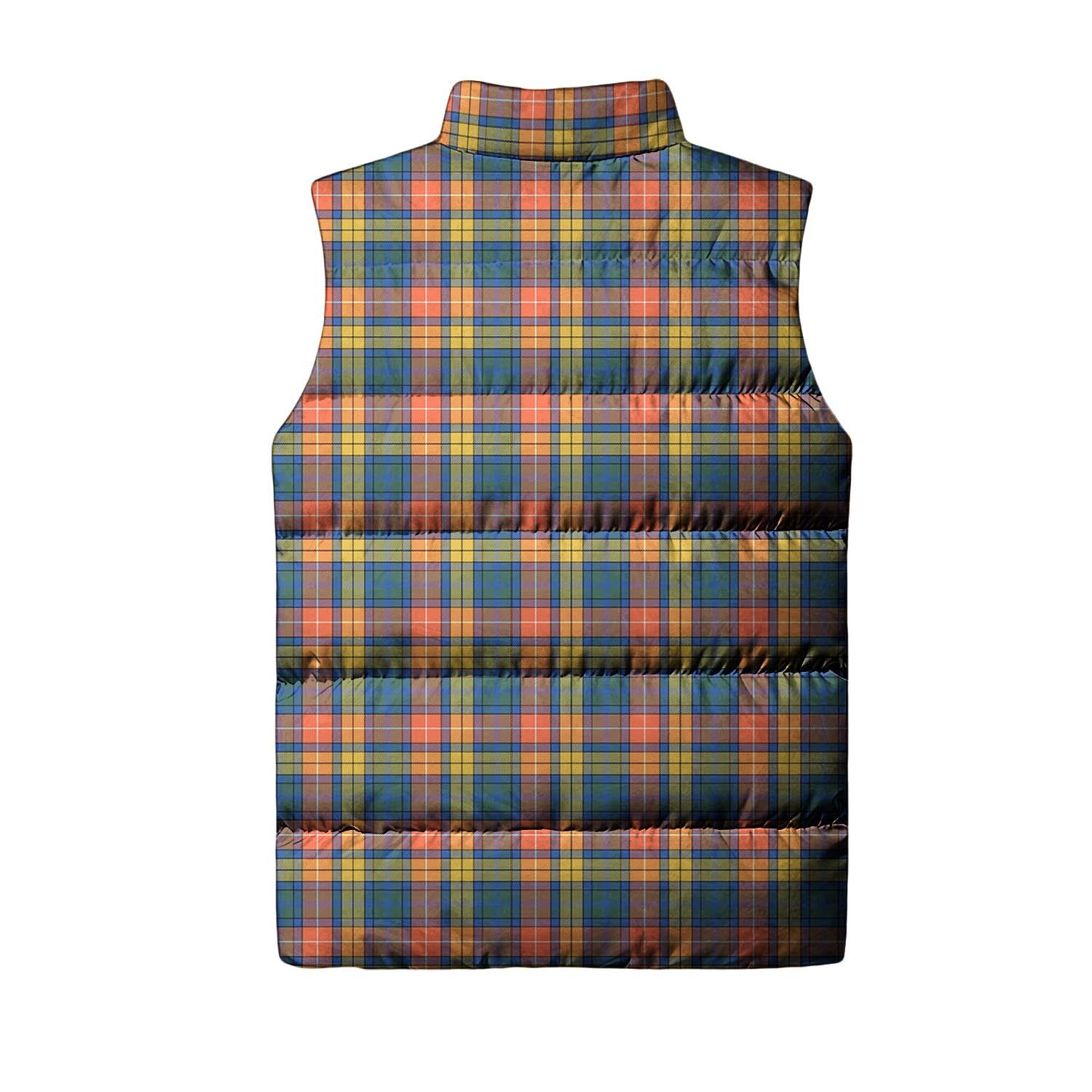 Buchanan Ancient Tartan Sleeveless Puffer Jacket with Family Crest - Tartanvibesclothing