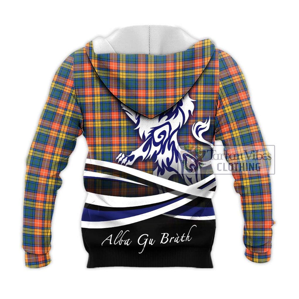 Buchanan Ancient Tartan Knitted Hoodie with Alba Gu Brath Regal Lion Emblem - Tartanvibesclothing Shop