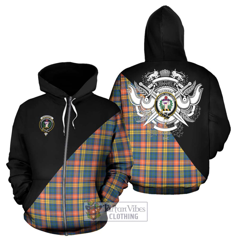 Buchanan Ancient Tartan Hoodie with Family Crest and Military Logo Style - Tartanvibesclothing Shop