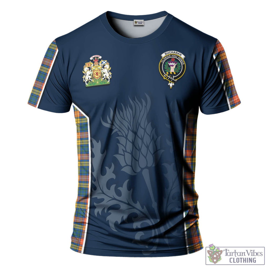 Tartan Vibes Clothing Buchanan Ancient Tartan T-Shirt with Family Crest and Scottish Thistle Vibes Sport Style