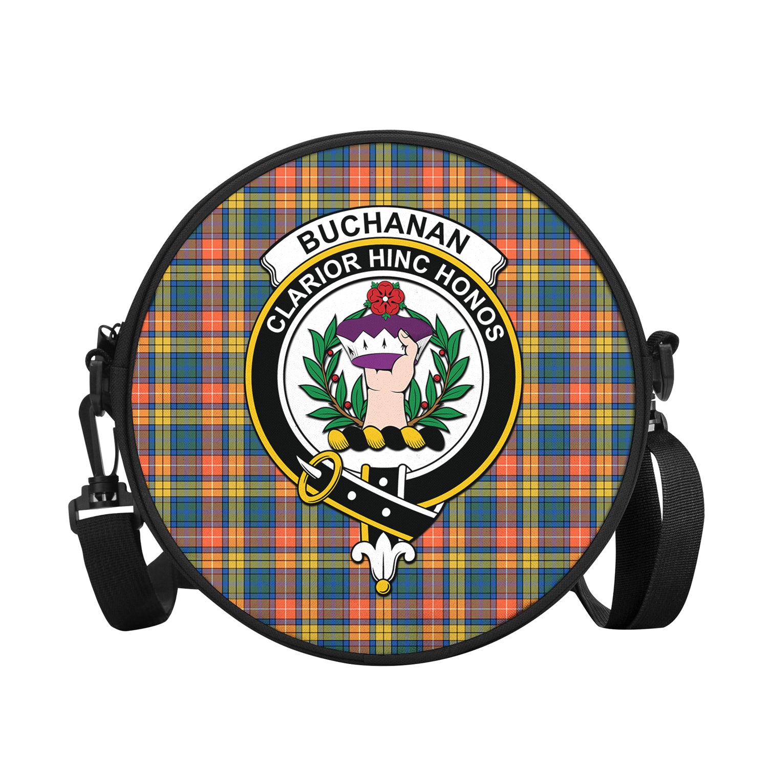 Buchanan Ancient Tartan Round Satchel Bags with Family Crest - Tartanvibesclothing