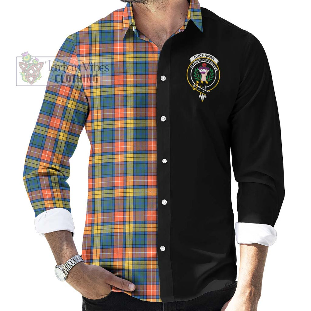 Buchanan Ancient Tartan Long Sleeve Button Shirt with Family Crest and Half Of Me Style - Tartanvibesclothing Shop