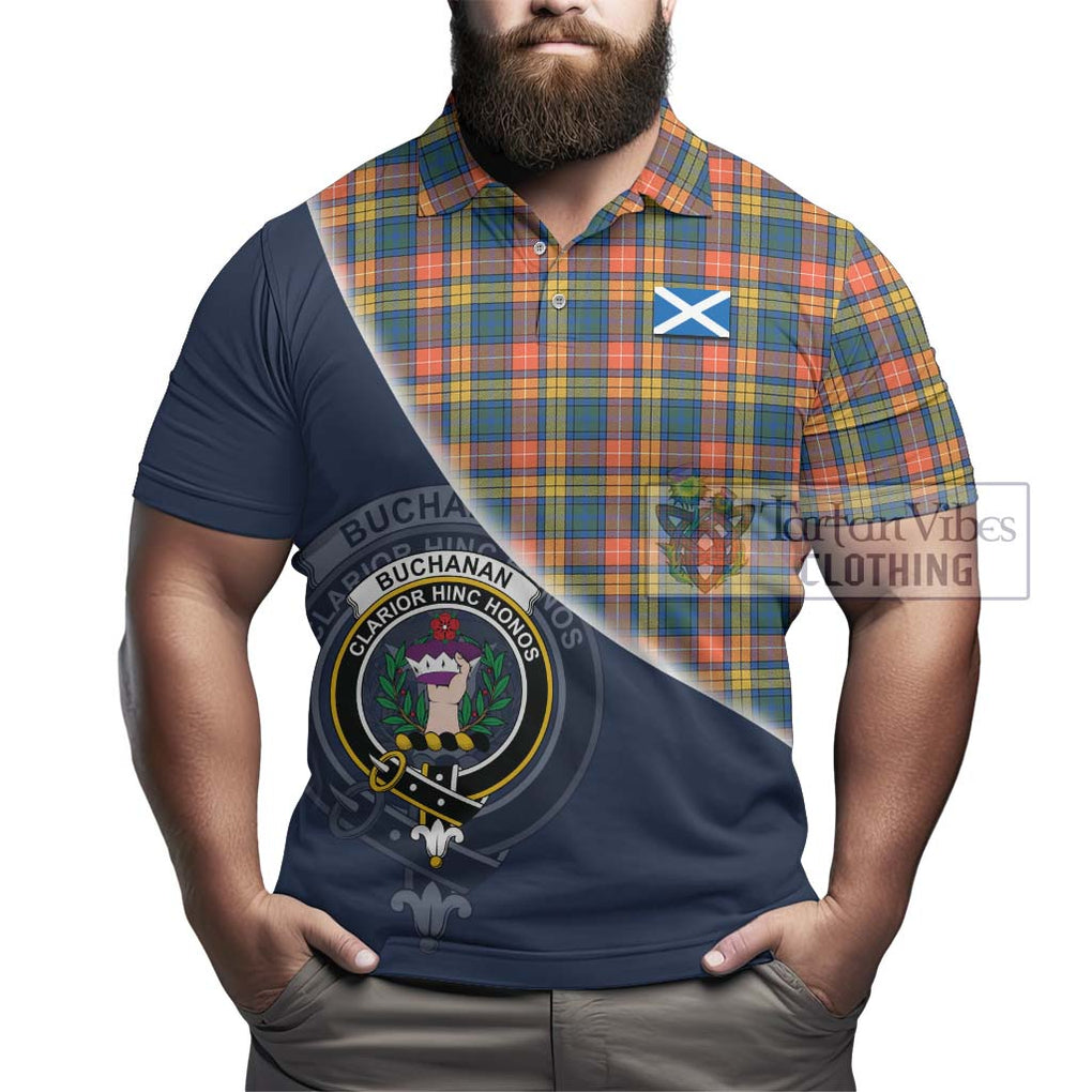 Buchanan Ancient Tartan Polo Shirt with Personalised National Flag and Family Crest Half Style - Tartanvibesclothing Shop