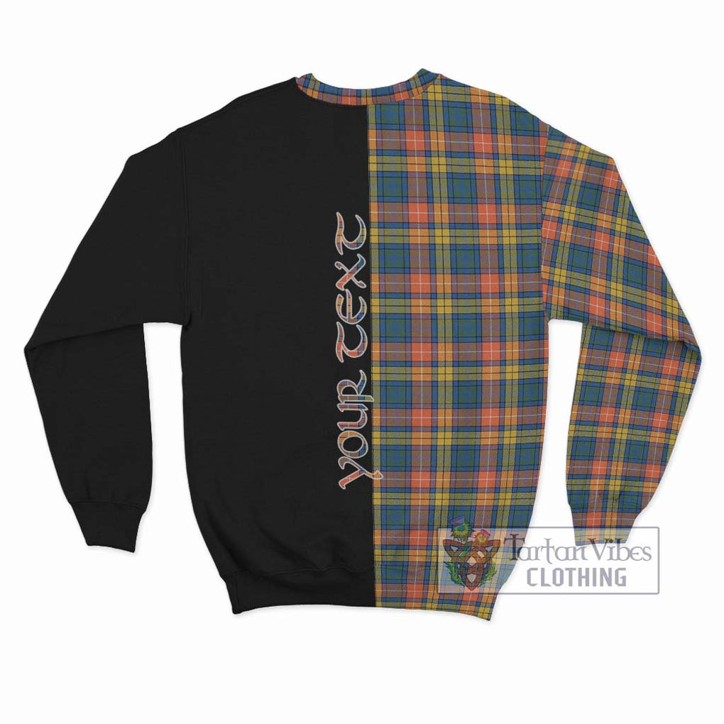 Buchanan Ancient Tartan Sweatshirt with Family Crest and Half Of Me Style - Tartanvibesclothing Shop