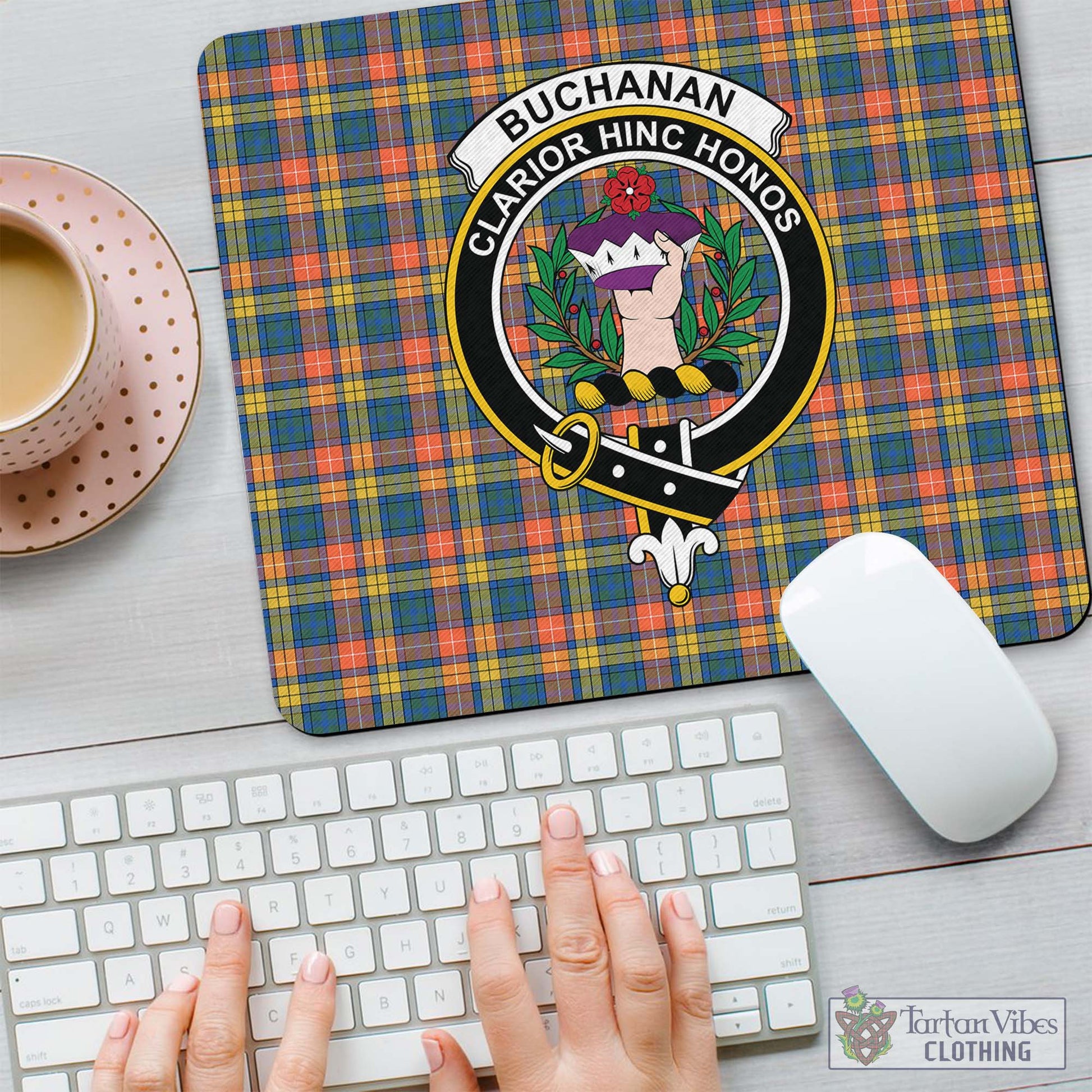 Tartan Vibes Clothing Buchanan Ancient Tartan Mouse Pad with Family Crest