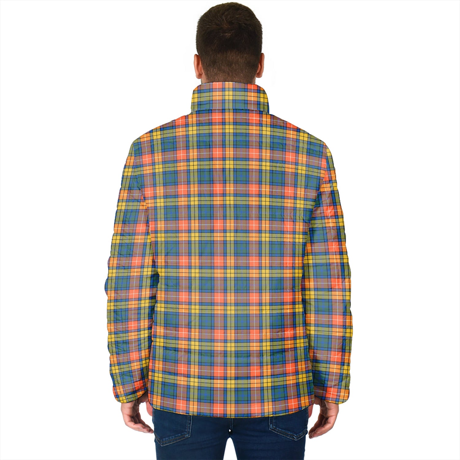 Buchanan Ancient Tartan Padded Jacket with Family Crest - Tartan Vibes Clothing