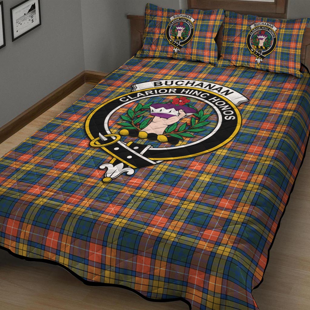 Buchanan Ancient Tartan Quilt Bed Set with Family Crest - Tartanvibesclothing