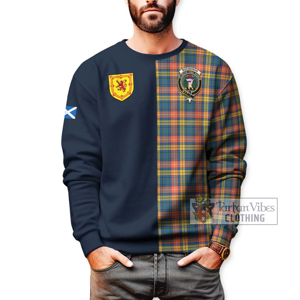 Tartan Vibes Clothing Buchanan Ancient Tartan Sweatshirt with Scottish Lion Royal Arm Half Style