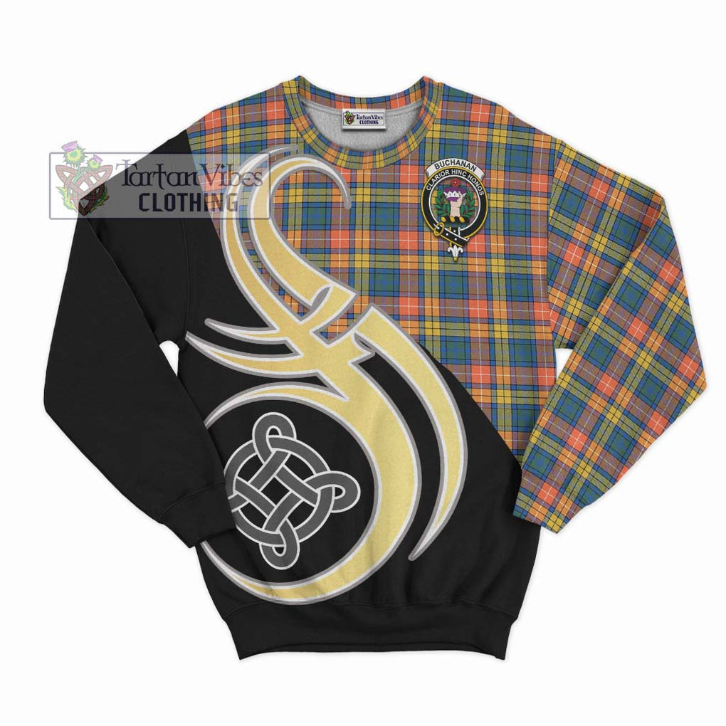 Buchanan Ancient Tartan Sweatshirt with Family Crest and Celtic Symbol Style - Tartan Vibes Clothing