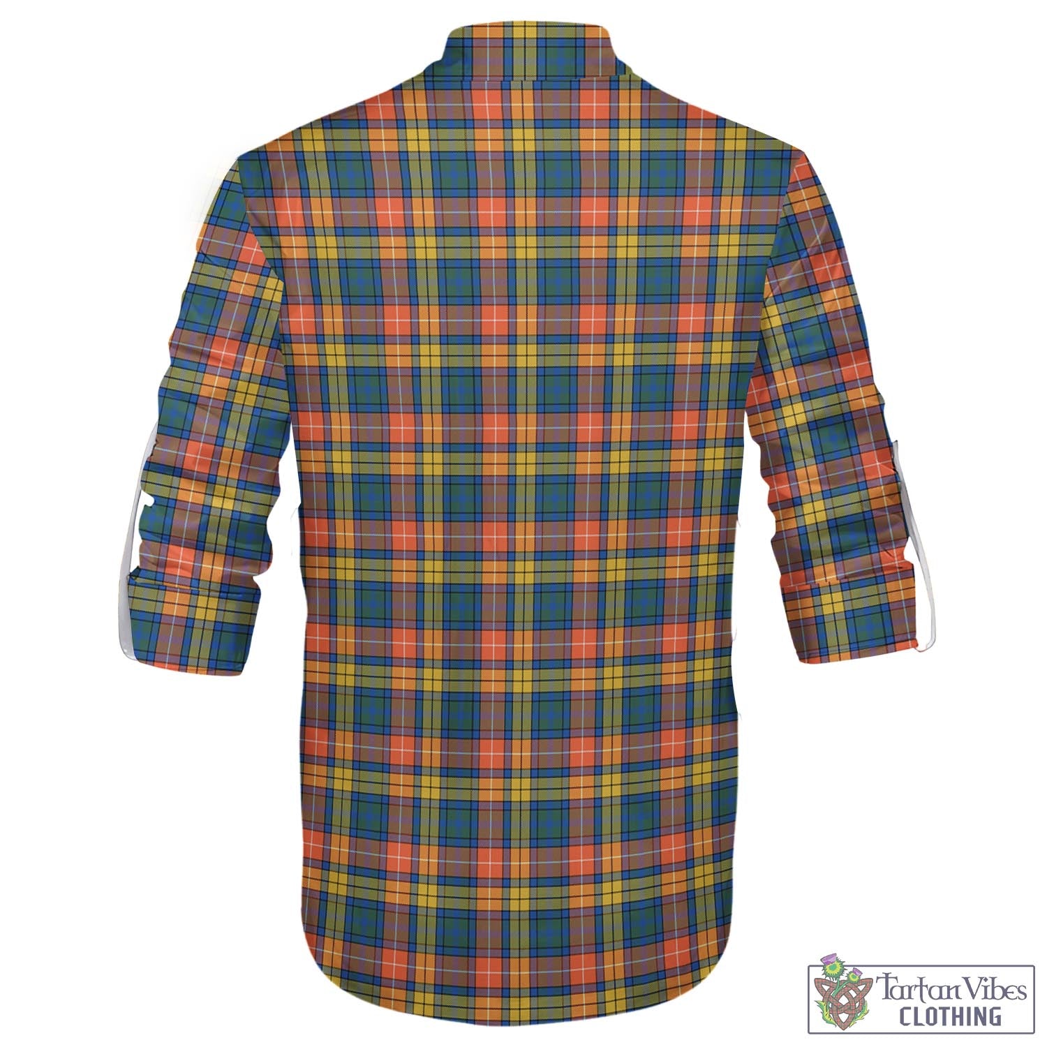 Tartan Vibes Clothing Buchanan Ancient Tartan Men's Scottish Traditional Jacobite Ghillie Kilt Shirt with Family Crest