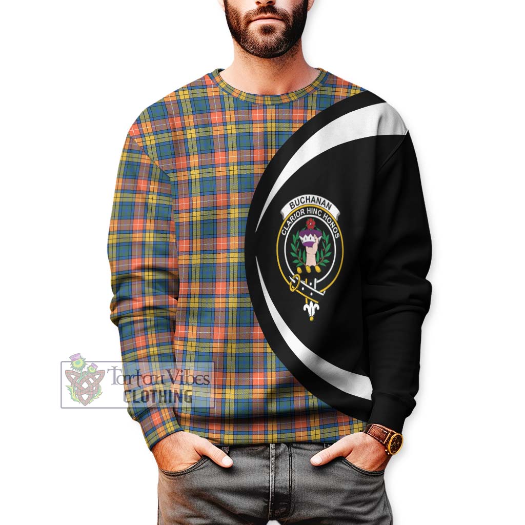 Buchanan Ancient Tartan Sweatshirt with Family Crest Circle Style - Tartan Vibes Clothing