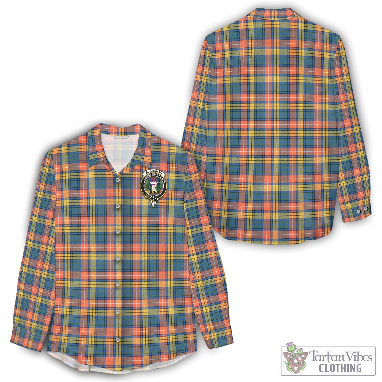 Tartan Vibes Clothing Buchanan Ancient Tartan Womens Casual Shirt with Family Crest