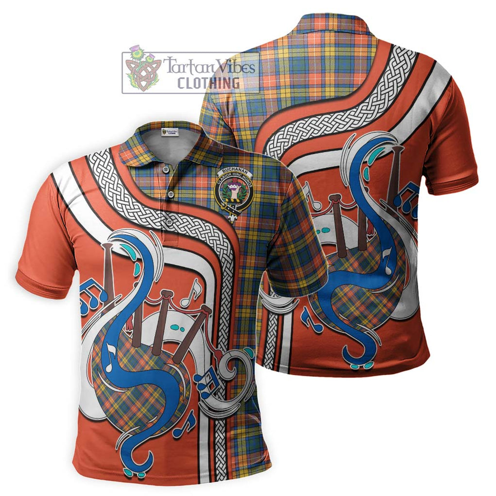 Tartan Vibes Clothing Buchanan Ancient Tartan Polo Shirt with Epic Bagpipe Style