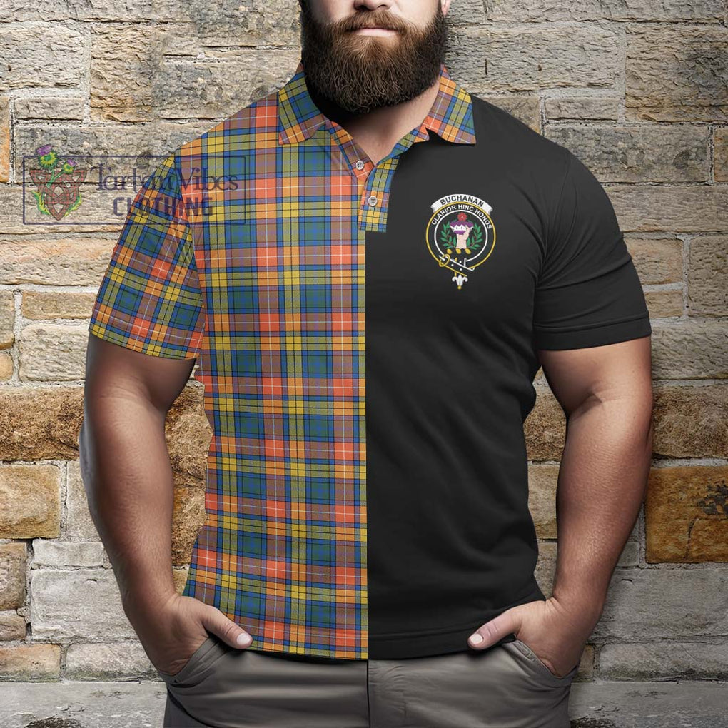 Buchanan Ancient Tartan Polo Shirt with Family Crest and Half Of Me Style - Tartanvibesclothing Shop