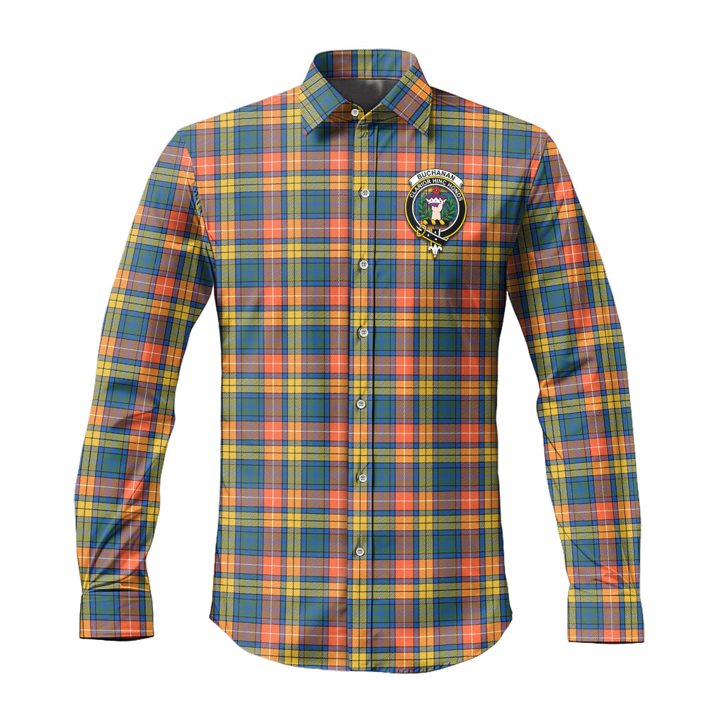 Buchanan Ancient Tartan Long Sleeve Button Up Shirt with Family Crest - Tartanvibesclothing