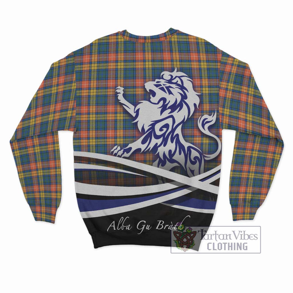 Buchanan Ancient Tartan Sweatshirt with Alba Gu Brath Regal Lion Emblem - Tartanvibesclothing Shop