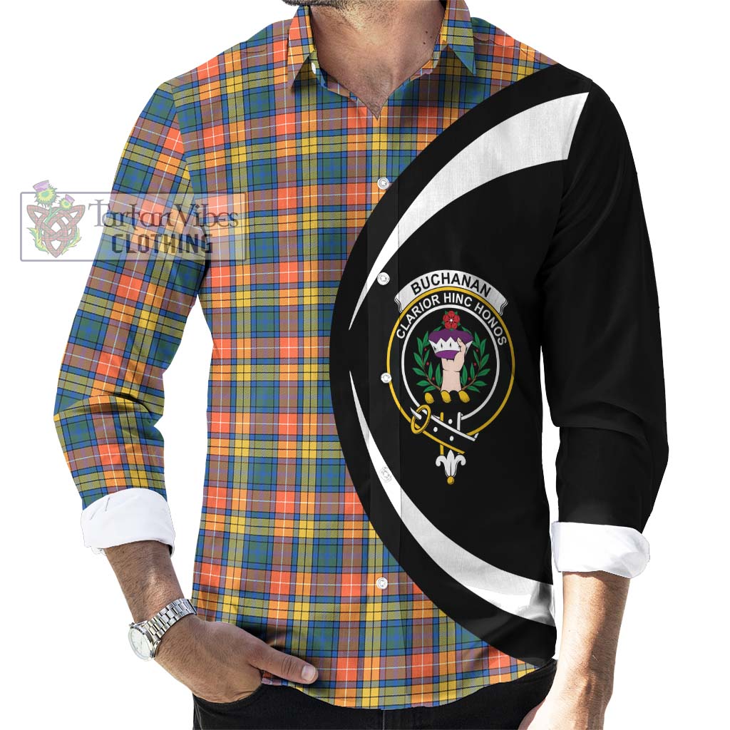 Buchanan Ancient Tartan Long Sleeve Button Up with Family Crest Circle Style - Tartan Vibes Clothing