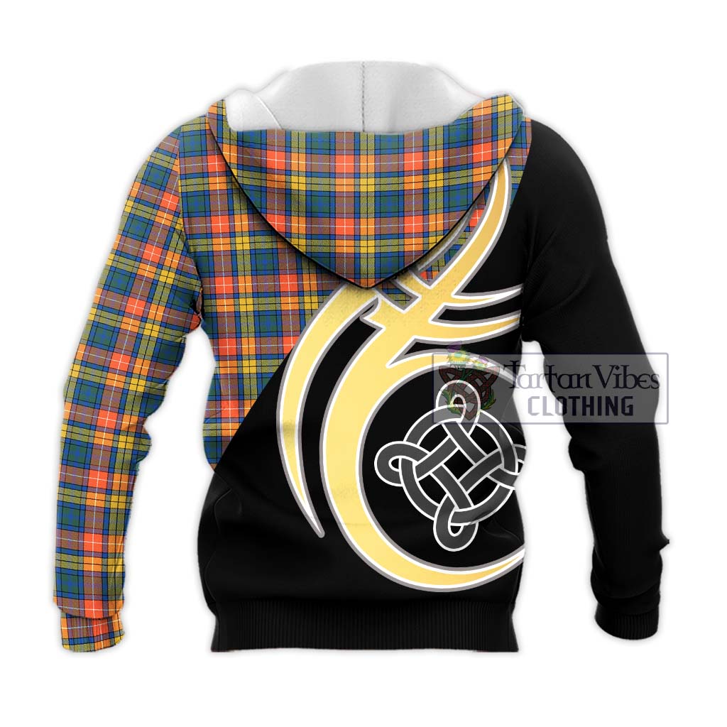 Tartan Vibes Clothing Buchanan Ancient Tartan Knitted Hoodie with Family Crest and Celtic Symbol Style