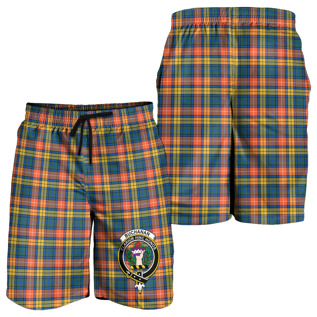 Buchanan Ancient Tartan Mens Shorts with Family Crest - Tartanvibesclothing