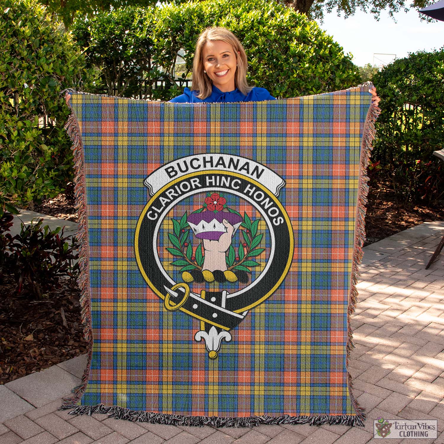 Tartan Vibes Clothing Buchanan Ancient Tartan Woven Blanket with Family Crest