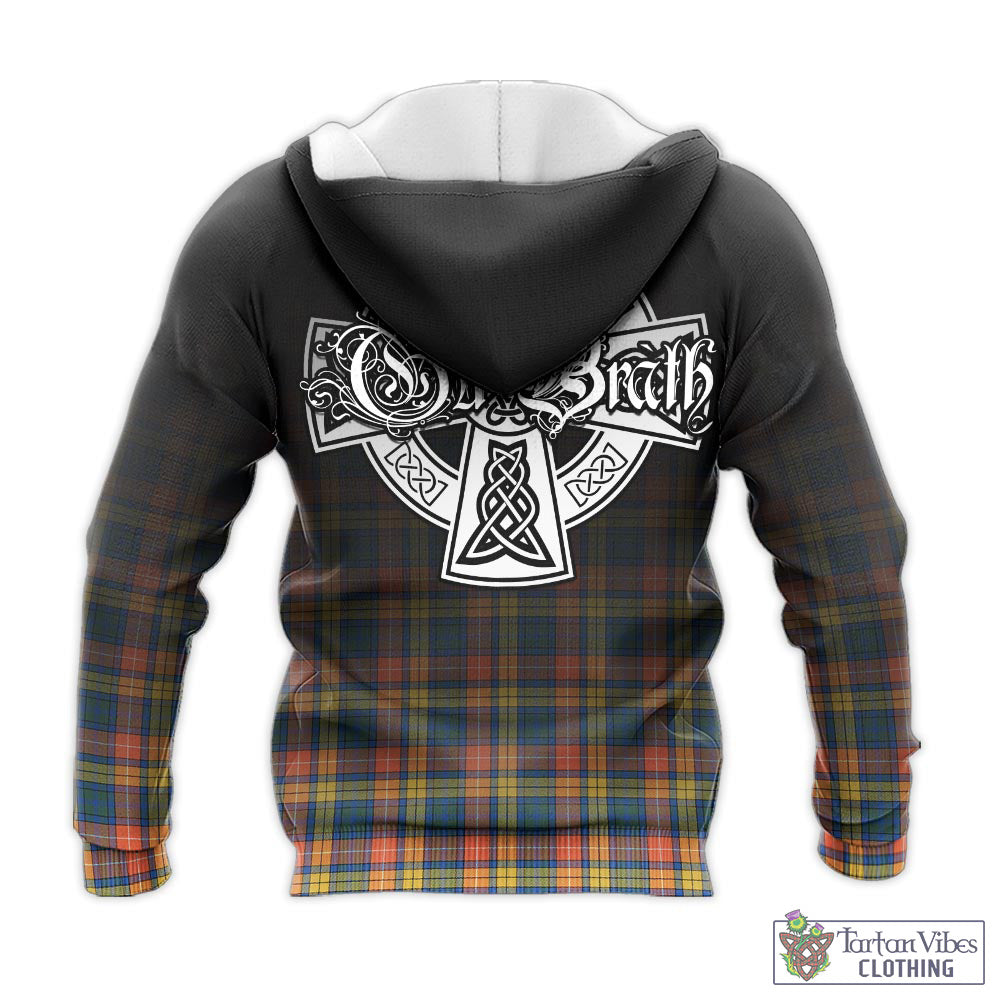 Tartan Vibes Clothing Buchanan Ancient Tartan Knitted Hoodie Featuring Alba Gu Brath Family Crest Celtic Inspired