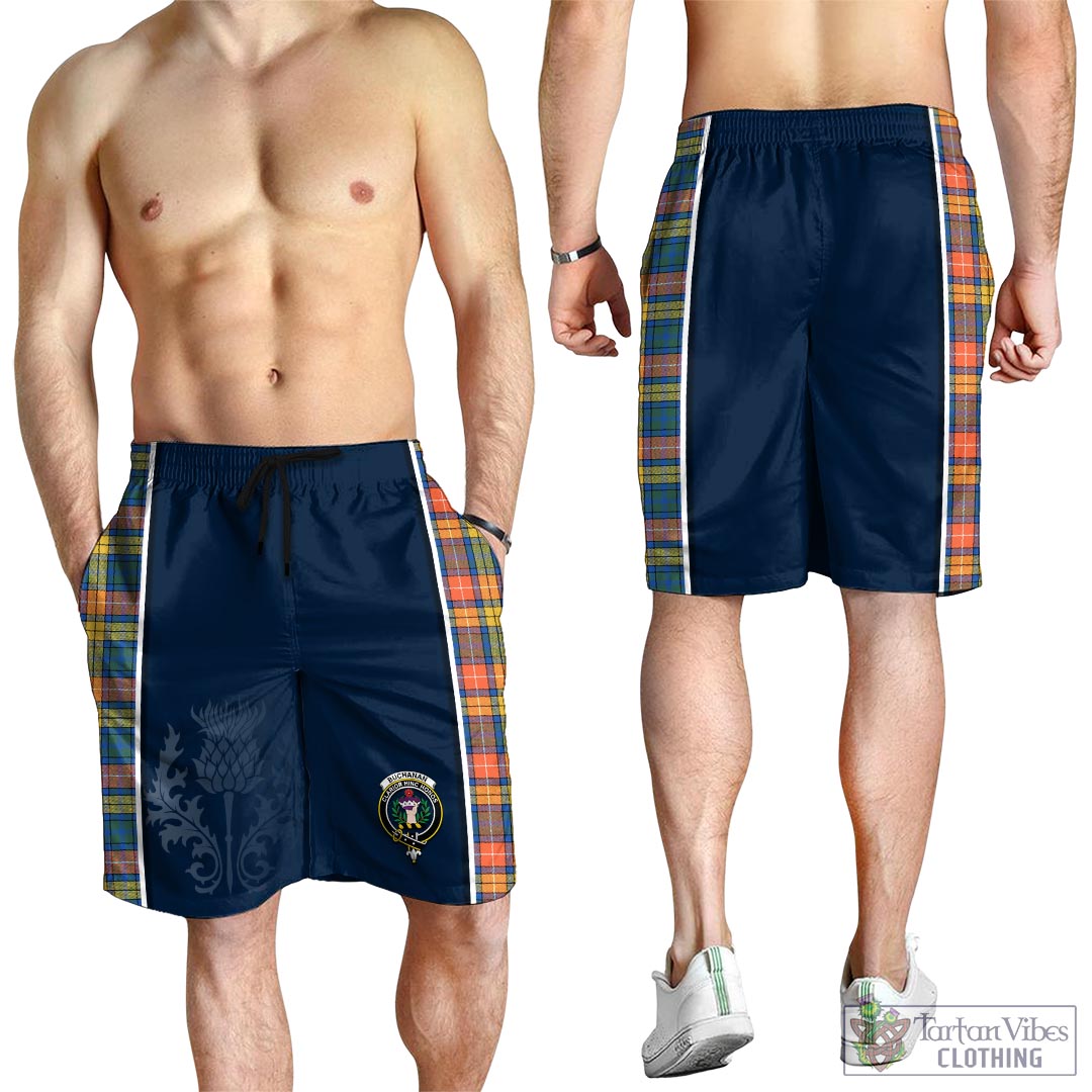 Tartan Vibes Clothing Buchanan Ancient Tartan Men's Shorts with Family Crest and Scottish Thistle Vibes Sport Style