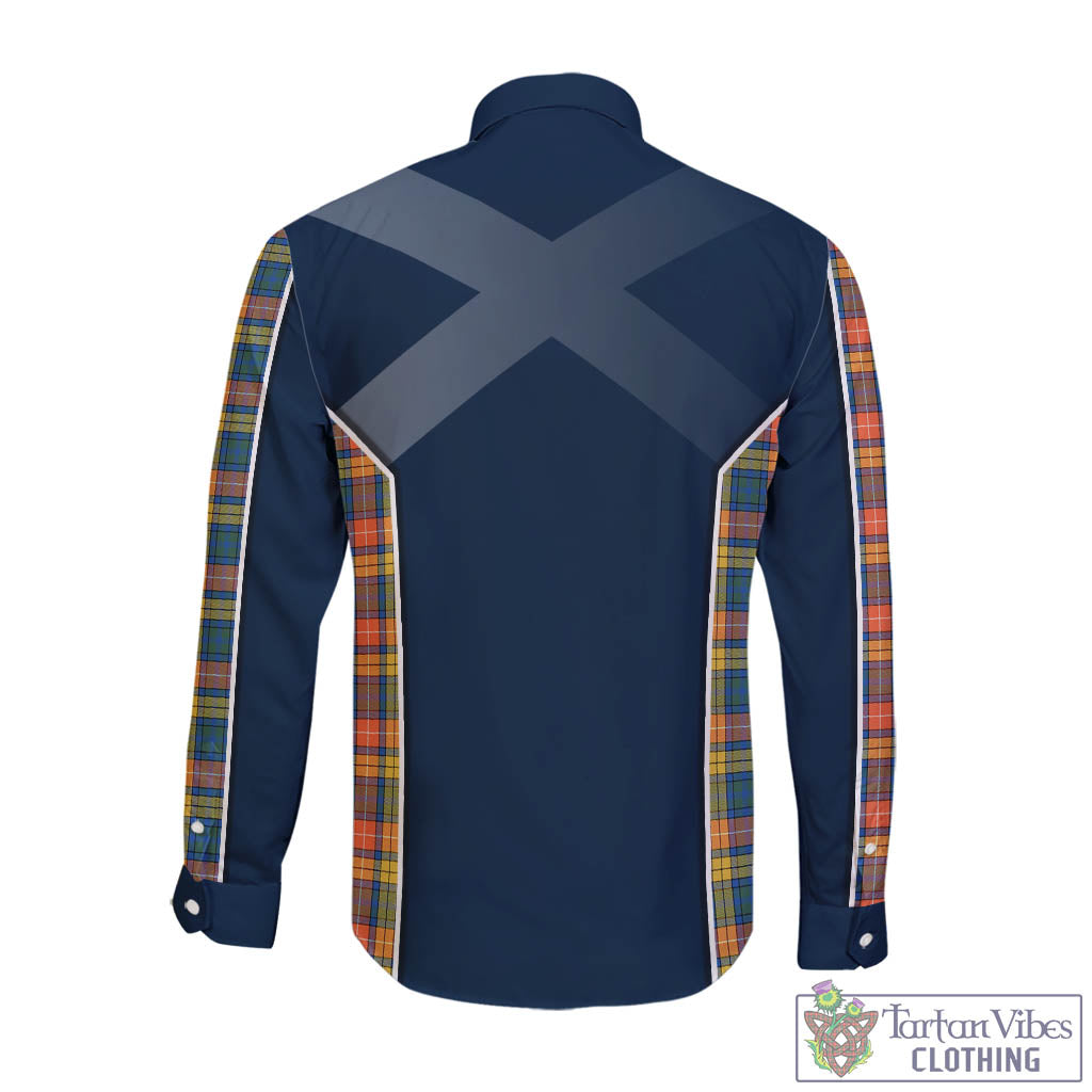 Tartan Vibes Clothing Buchanan Ancient Tartan Long Sleeve Button Up Shirt with Family Crest and Scottish Thistle Vibes Sport Style