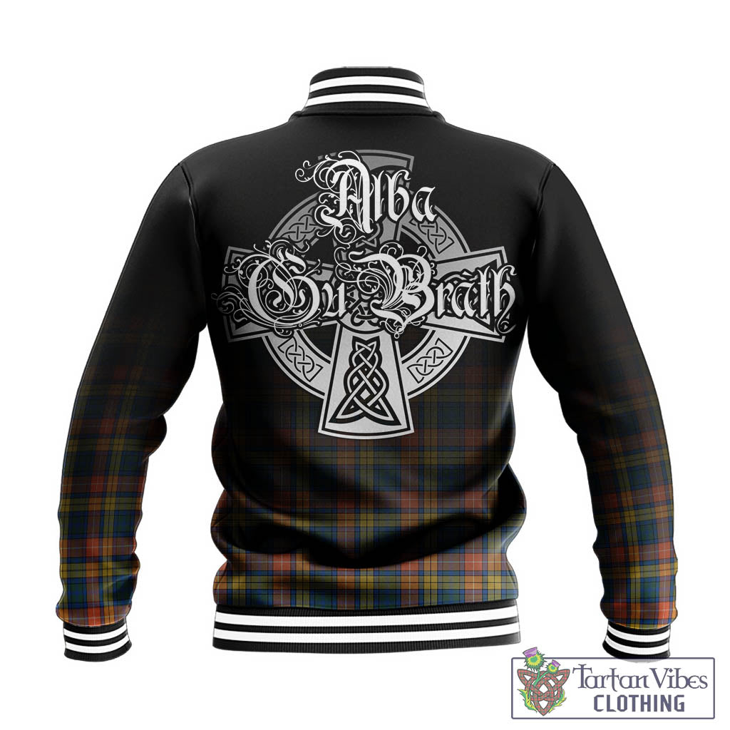 Tartan Vibes Clothing Buchanan Ancient Tartan Baseball Jacket Featuring Alba Gu Brath Family Crest Celtic Inspired