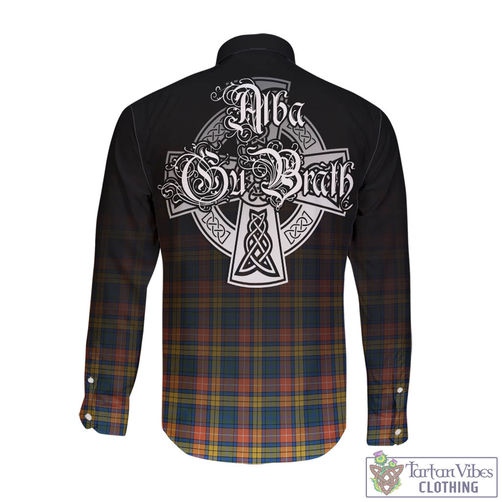 Tartan Vibes Clothing Buchanan Ancient Tartan Long Sleeve Button Up Featuring Alba Gu Brath Family Crest Celtic Inspired