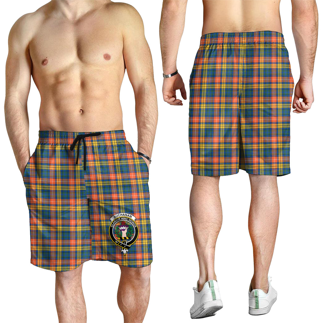 Buchanan Ancient Tartan Mens Shorts with Family Crest - Tartanvibesclothing