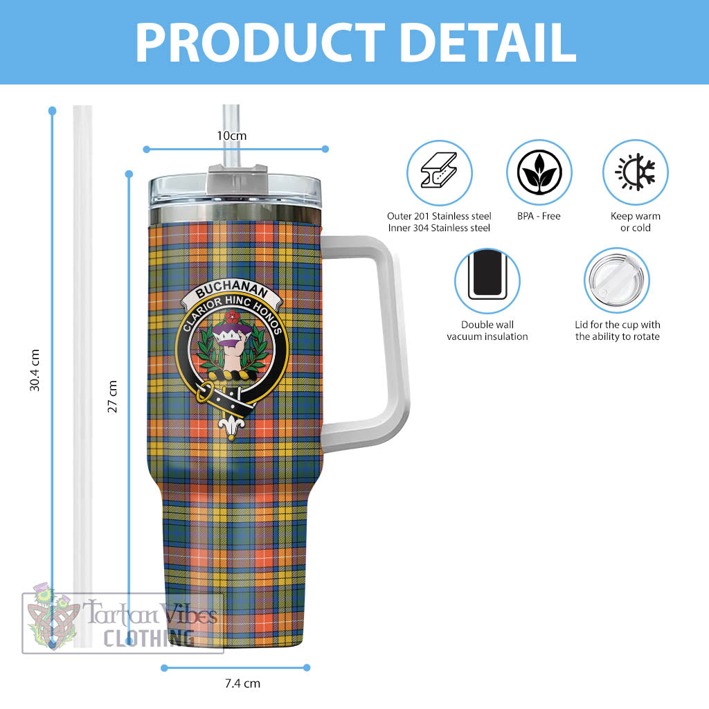 Tartan Vibes Clothing Buchanan Ancient Tartan and Family Crest Tumbler with Handle