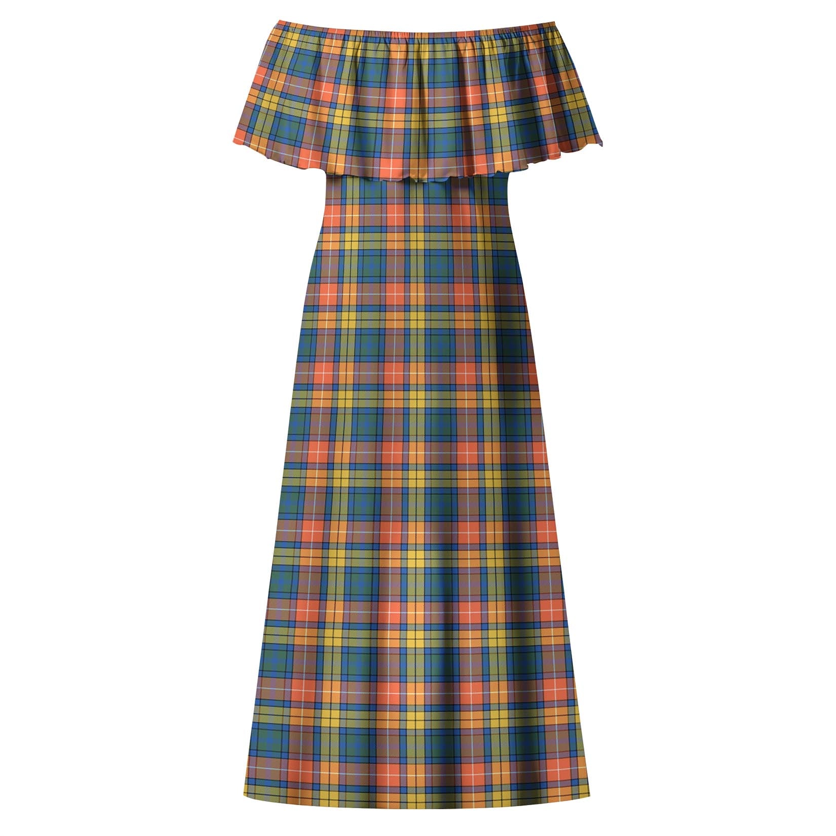 Buchanan Ancient Tartan Off Shoulder Long Dress - Tartanvibesclothing