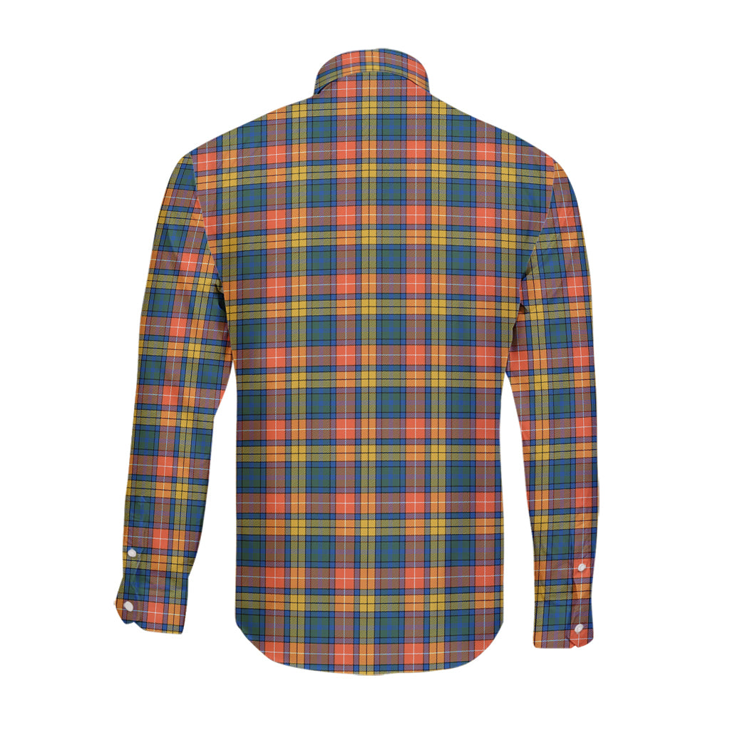 Buchanan Ancient Tartan Long Sleeve Button Up Shirt with Family Crest - Tartanvibesclothing