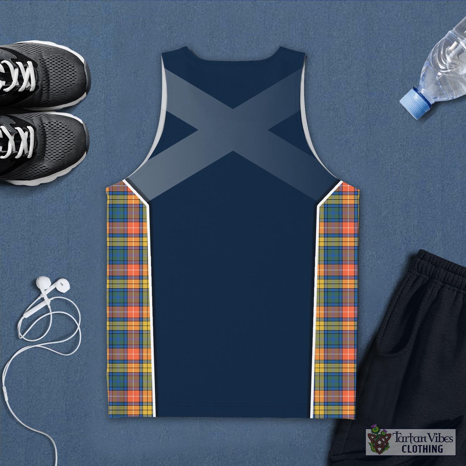 Tartan Vibes Clothing Buchanan Ancient Tartan Men's Tanks Top with Family Crest and Scottish Thistle Vibes Sport Style